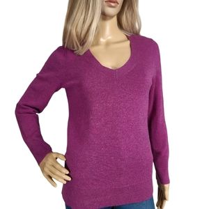TALBOTS V-Neck Cashmere Sweater sz S Raspberry Pink